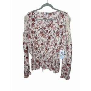 Wild Moss Blouse Womens XL Ivory Floral Metallic Peplum Cold Shoulder LS nwt